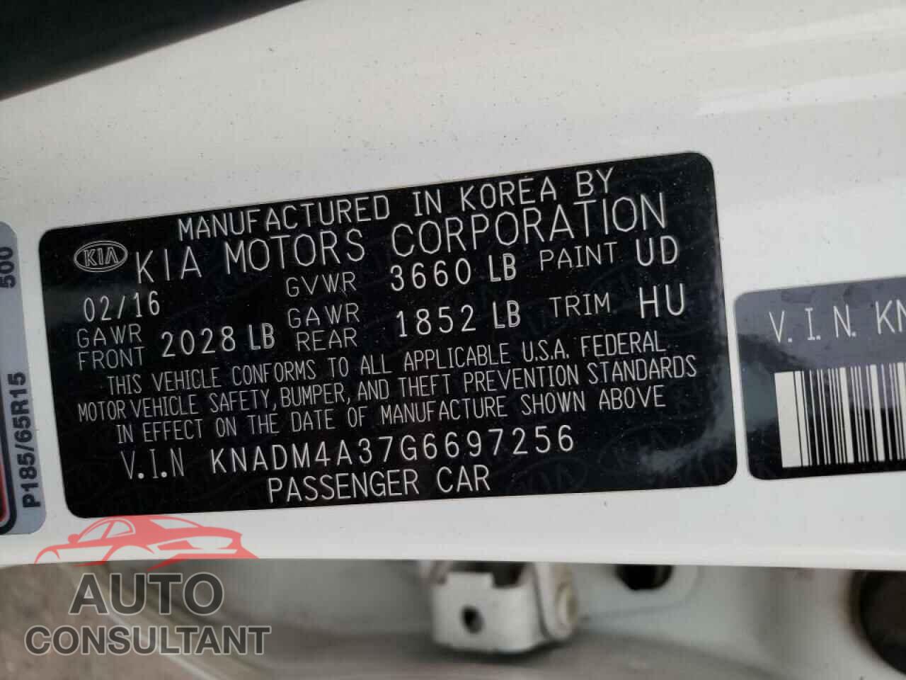 KIA RIO 2016 - KNADM4A37G6697256