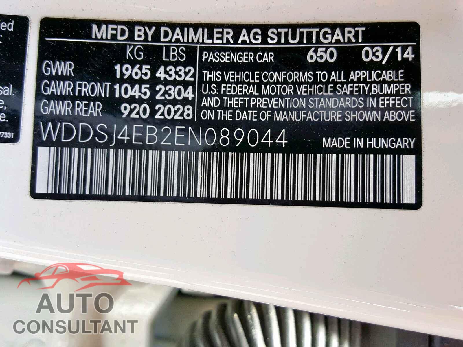 MERCEDES-BENZ C CLASS 2014 - WDDSJ4EB2EN089044