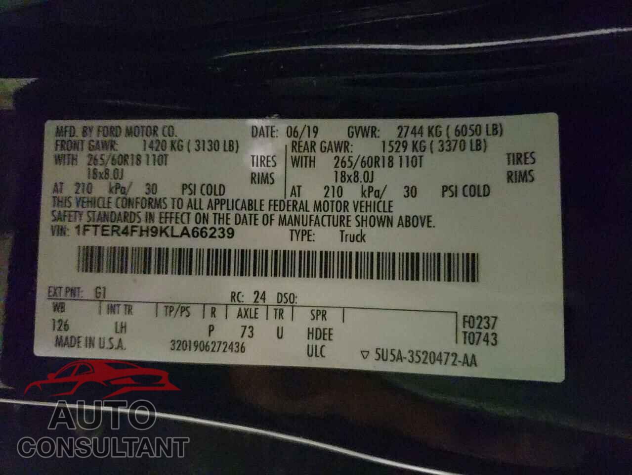 FORD RANGER 2019 - 1FTER4FH9KLA66239