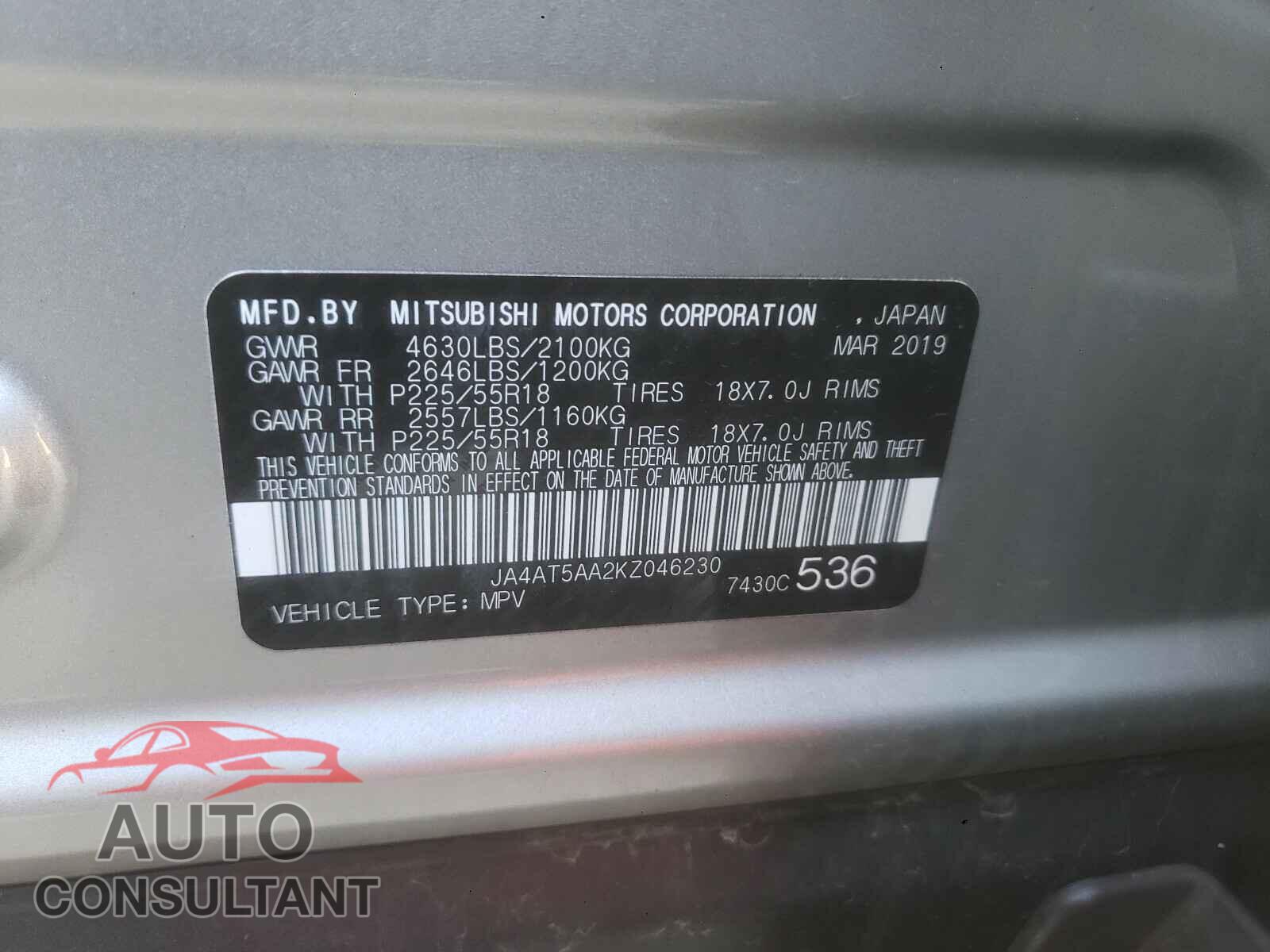 MITSUBISHI ECLIPSE 2019 - JA4AT5AA2KZ046230