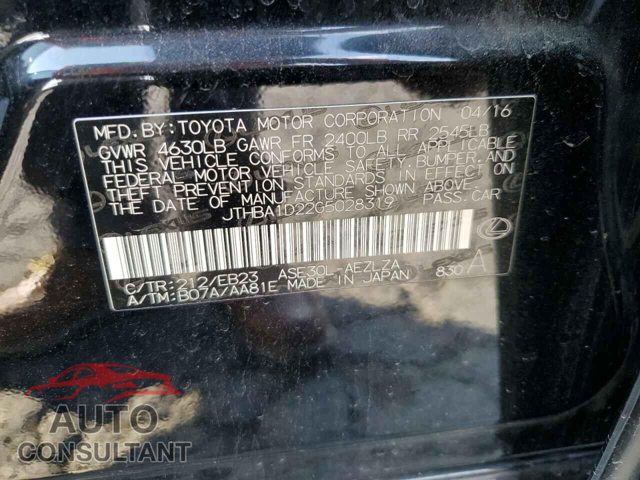 LEXUS IS 2016 - JTHBA1D22G5028319