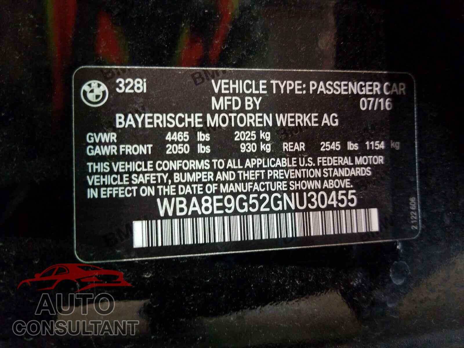 BMW 3 SERIES 2016 - WBA8E9G52GNU30455
