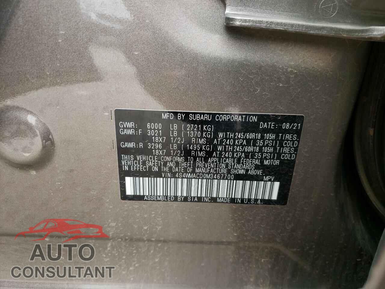 SUBARU ASCENT 2021 - 4S4WMACD0M3467700