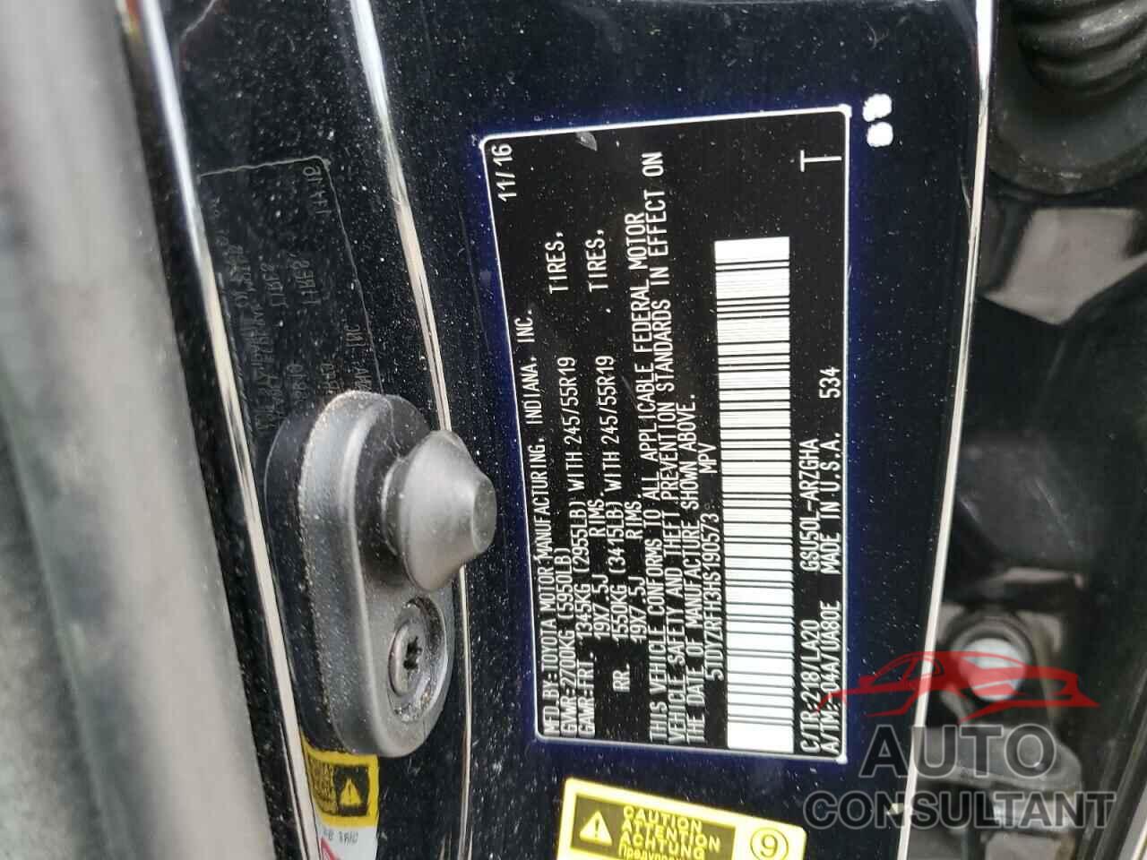 TOYOTA HIGHLANDER 2017 - 5TDYZRFH3HS190573