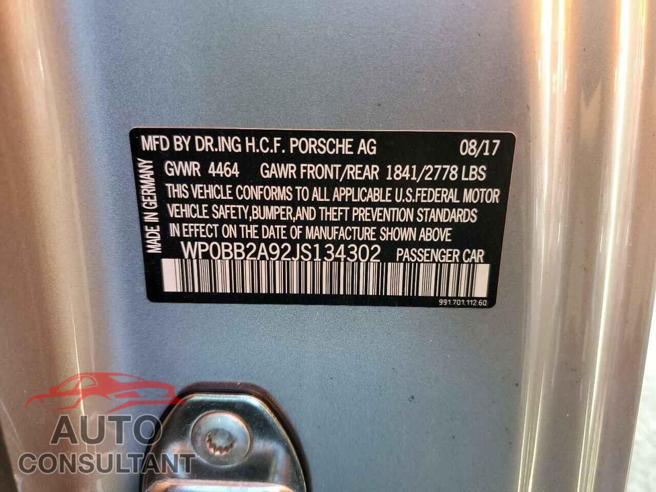 PORSCHE 911 2018 - WP0BB2A92JS134302