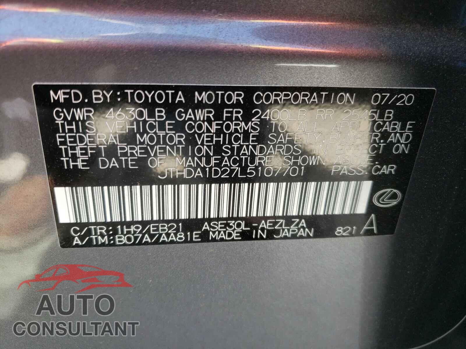 LEXUS IS 2020 - JTHDA1D27L5107701