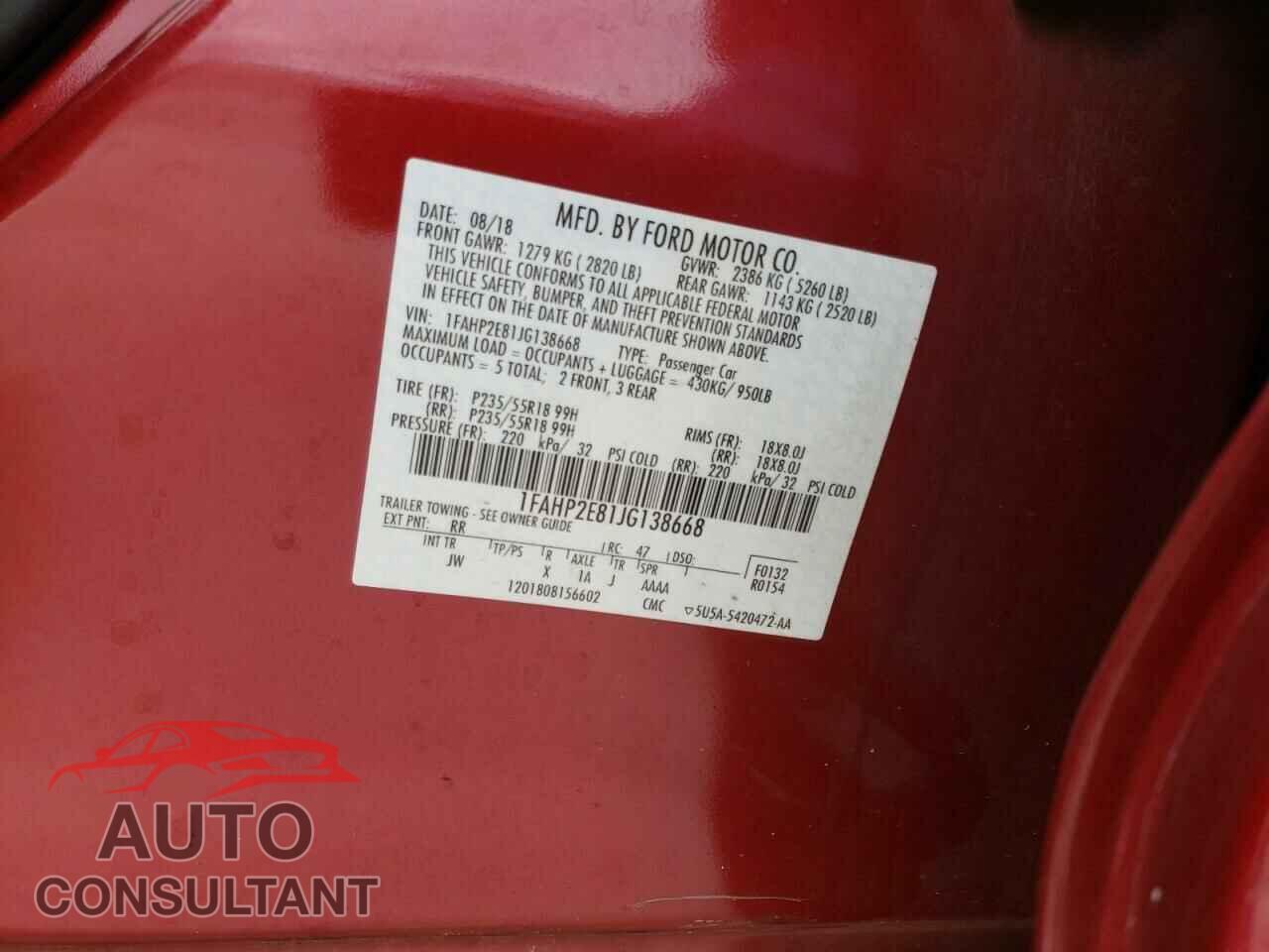 FORD TAURUS 2018 - 1FAHP2E81JG138668