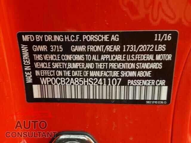 PORSCHE BOXSTER 2017 - WP0CB2A85HS241107