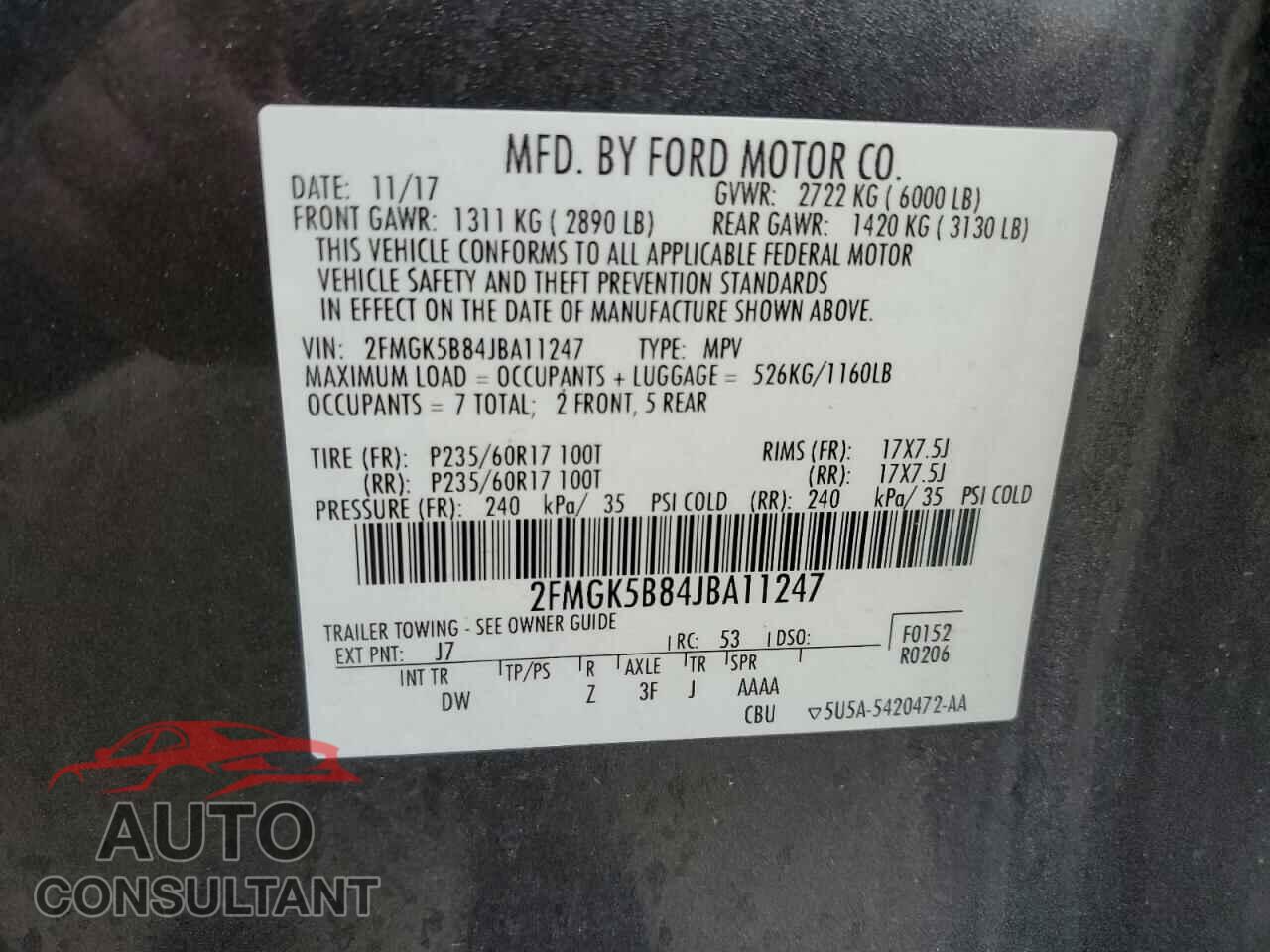 FORD FLEX 2018 - 2FMGK5B84JBA11247