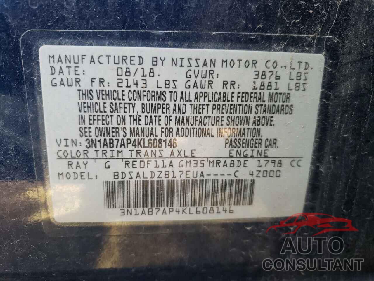 NISSAN SENTRA 2019 - 3N1AB7AP4KL608146