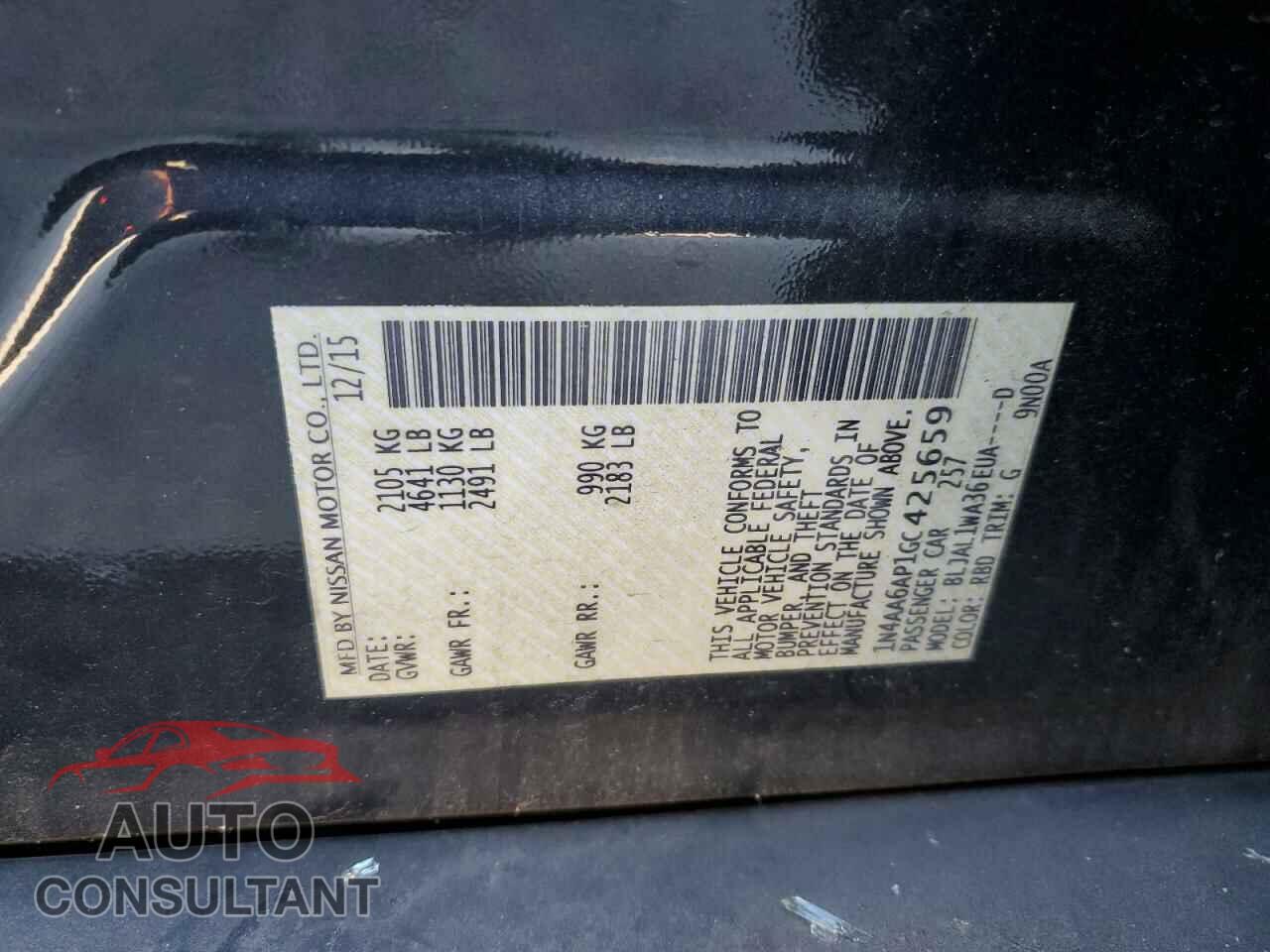 NISSAN MAXIMA 2016 - 1N4AA6AP1GC425659