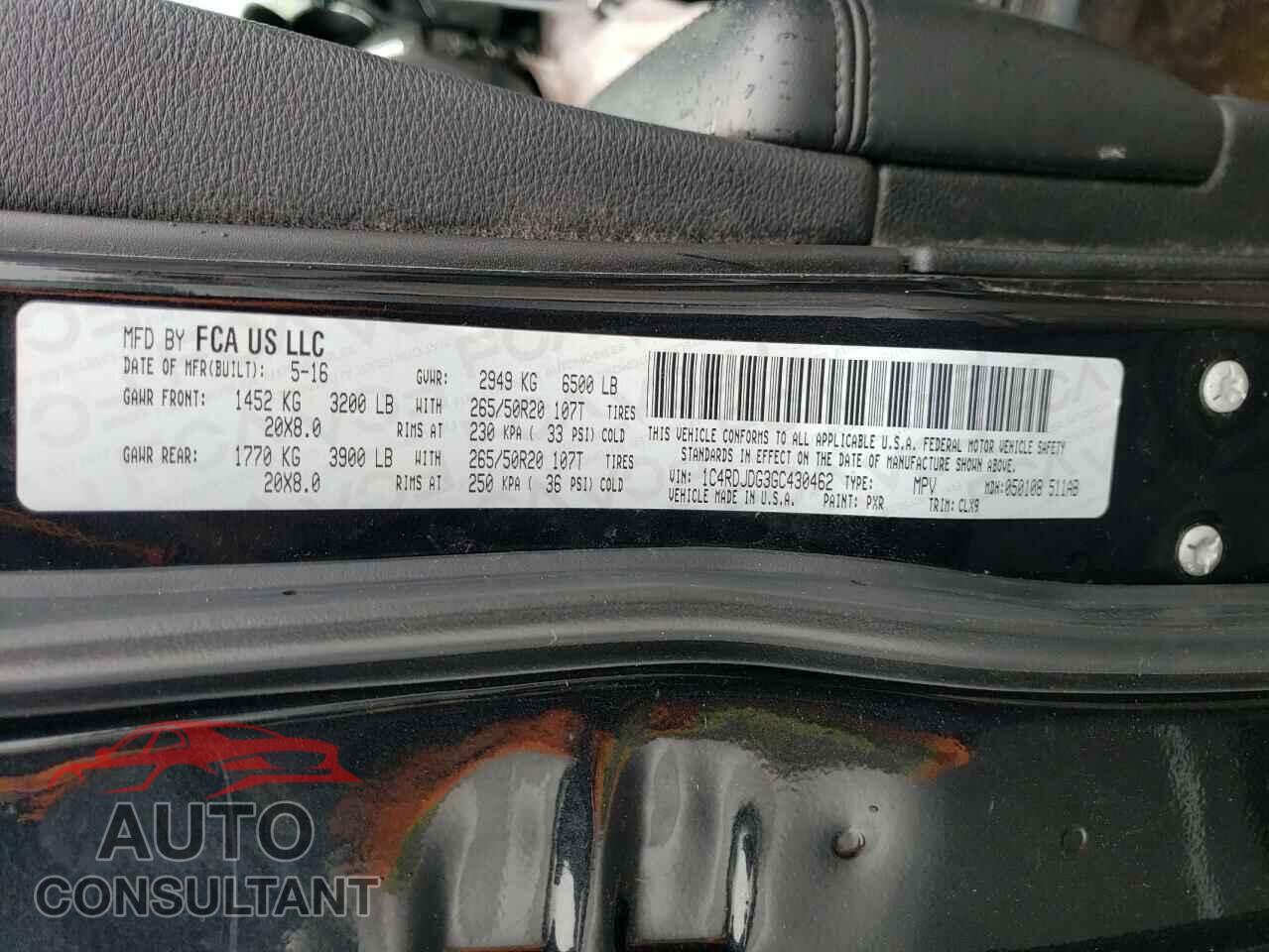 DODGE DURANGO 2016 - 1C4RDJDG3GC430462