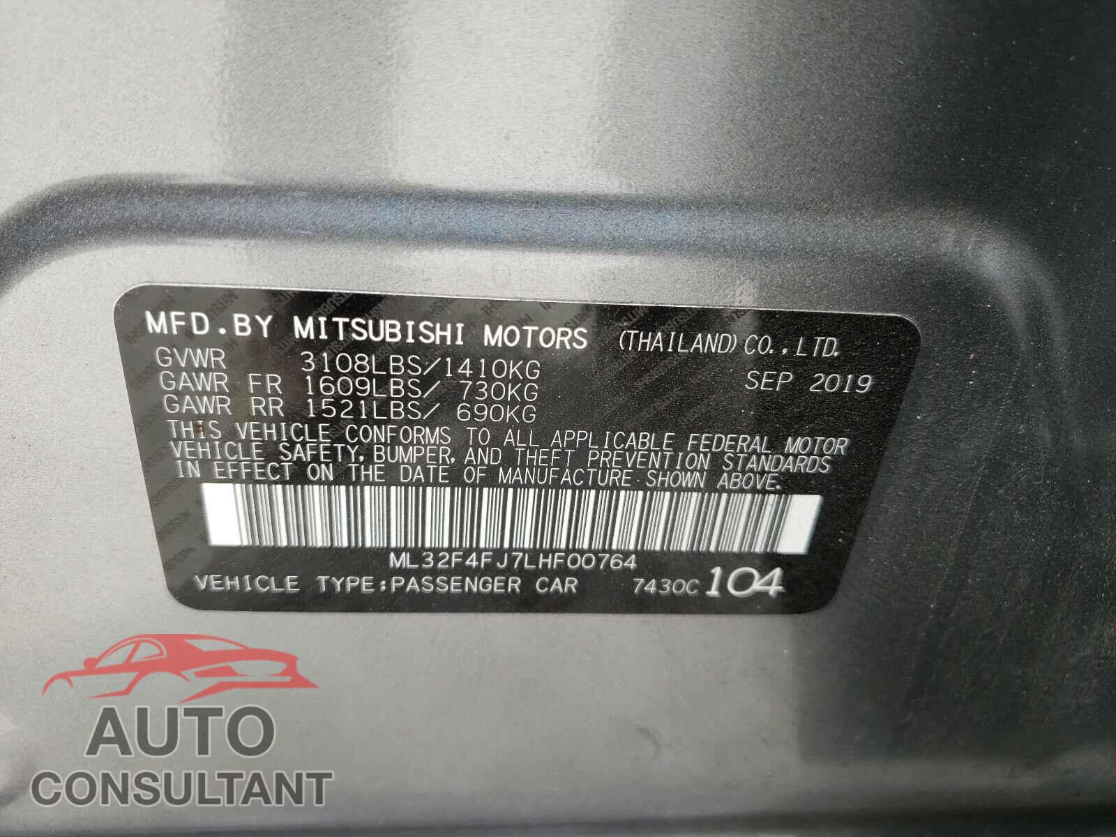 MITSUBISHI MIRAGE 2020 - ML32F4FJ7LHF00764