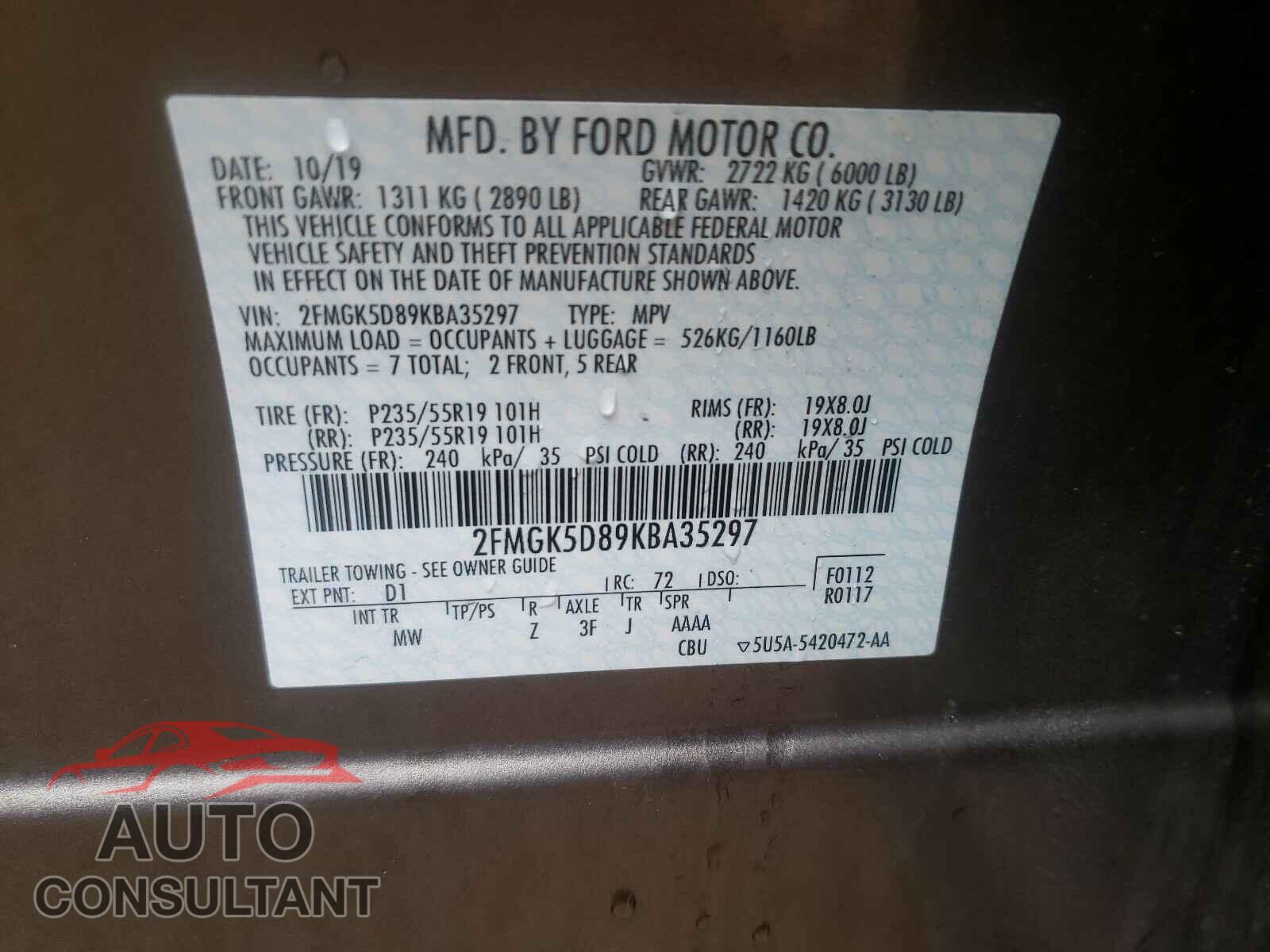 FORD FLEX 2019 - 2FMGK5D89KBA35297