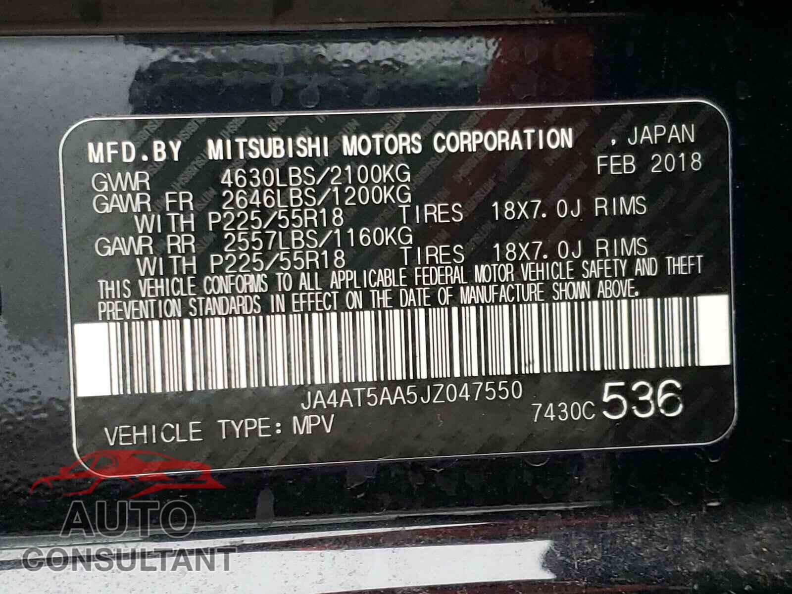 MITSUBISHI ECLIPSE 2018 - JA4AT5AA5JZ047550