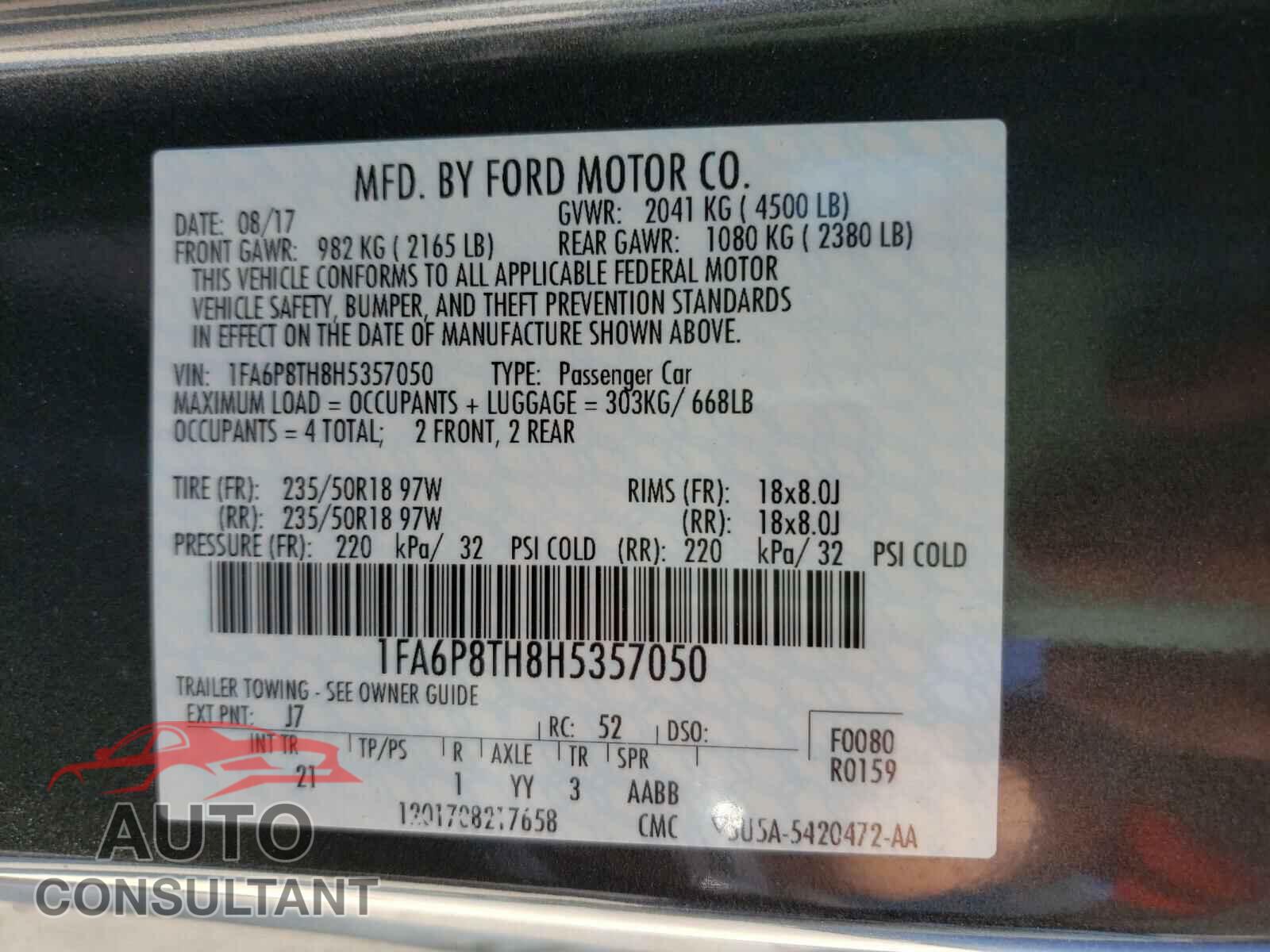 FORD MUSTANG 2017 - 1FA6P8TH8H5357050