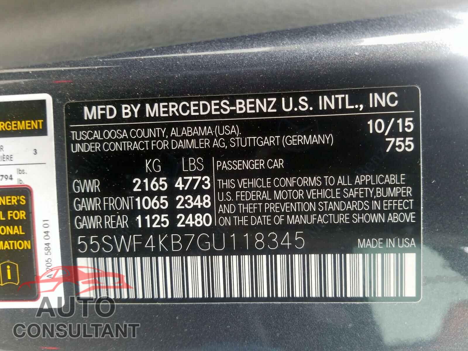 MERCEDES-BENZ C CLASS 2016 - 55SWF4KB7GU118345