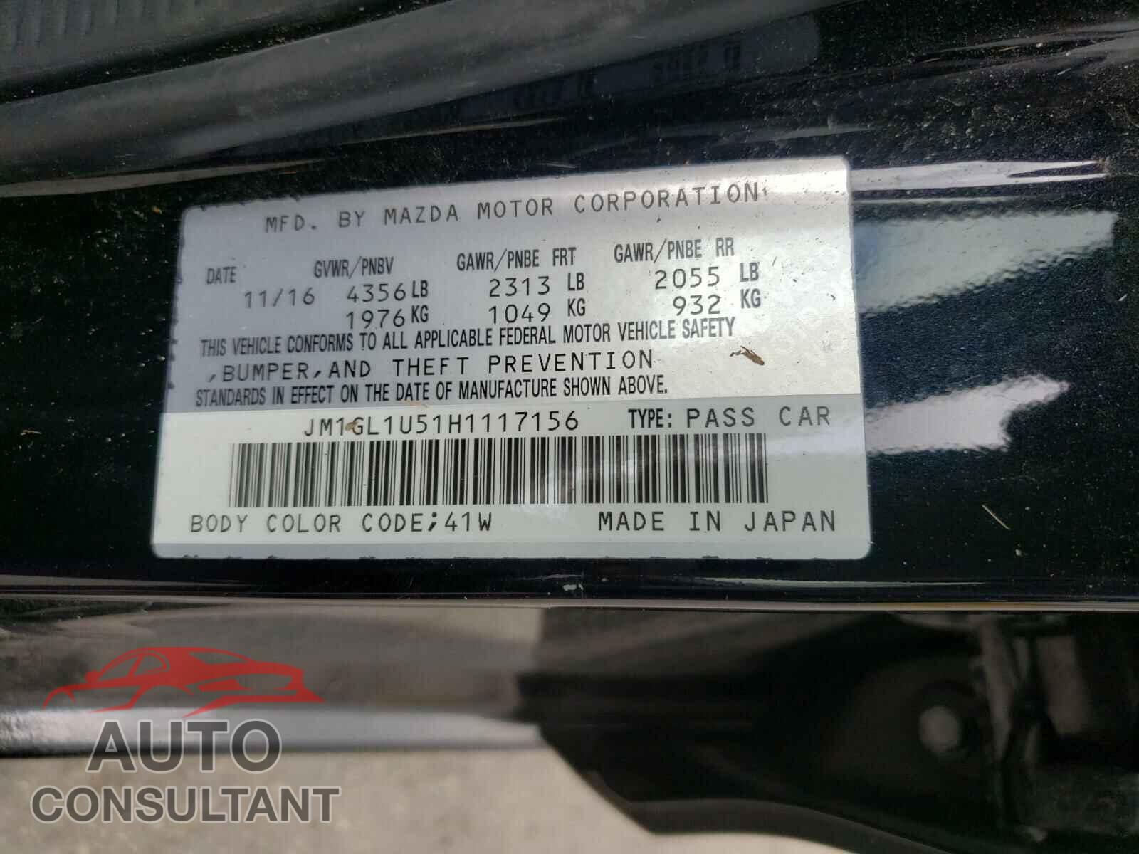 MAZDA 6 2017 - JM1GL1U51H1117156