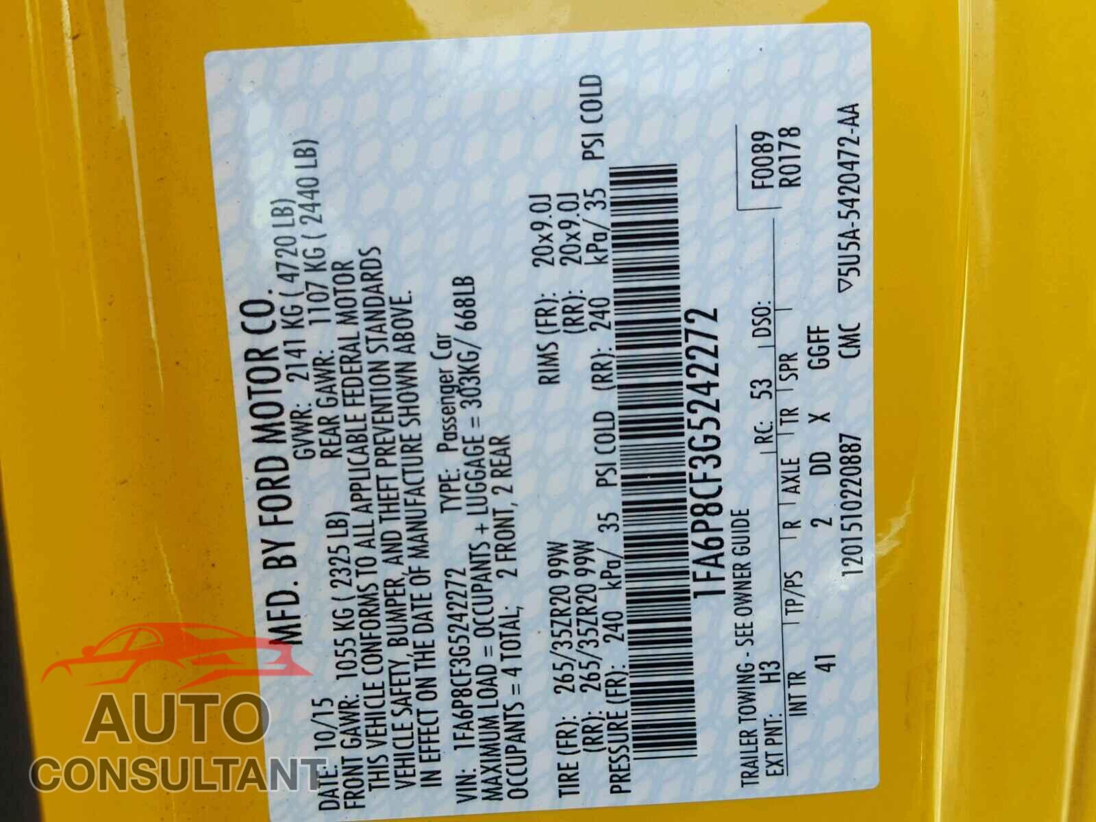 FORD MUSTANG 2016 - 1FA6P8CF3G5242272