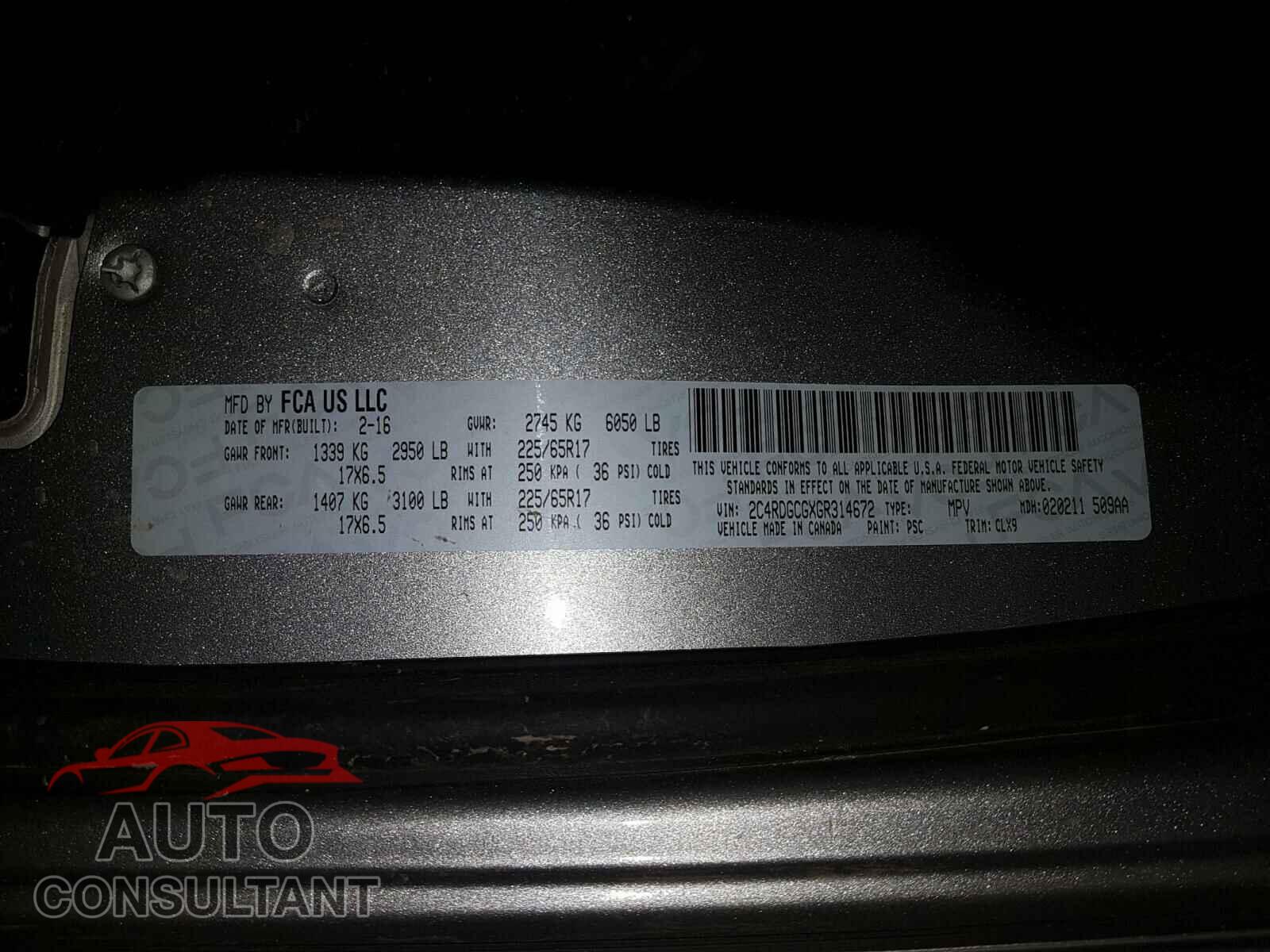DODGE GRAND CARA 2016 - 2C4RDGCGXGR314672
