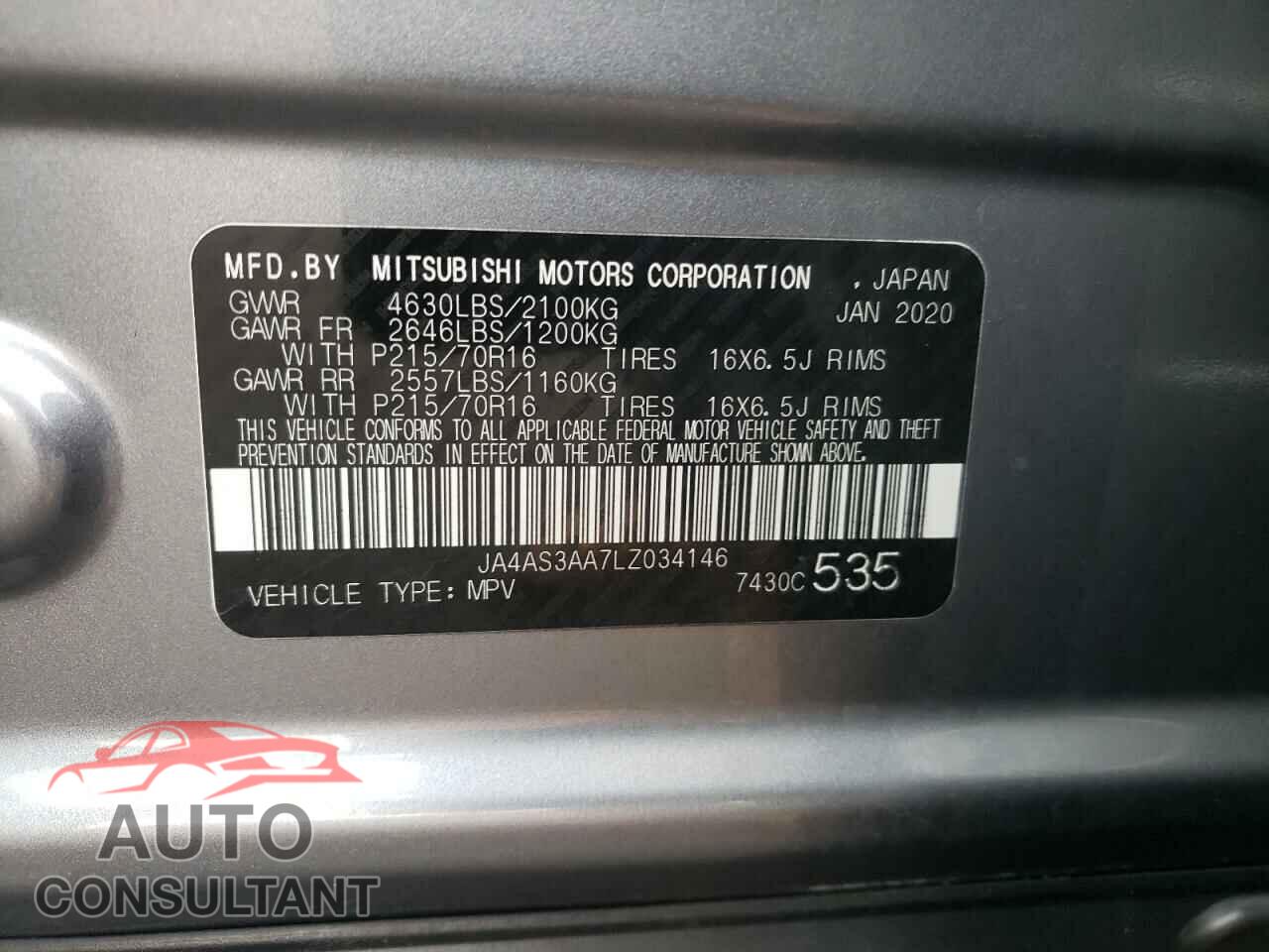 MITSUBISHI ECLIPSE 2020 - JA4AS3AA7LZ034146
