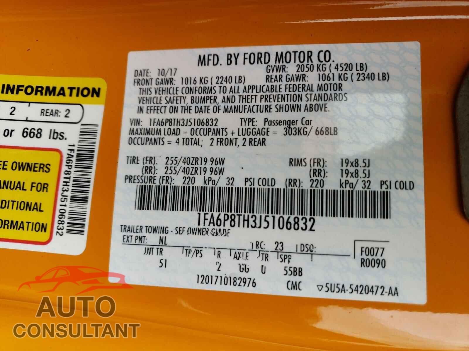 FORD MUSTANG 2018 - 1FA6P8TH3J5106832