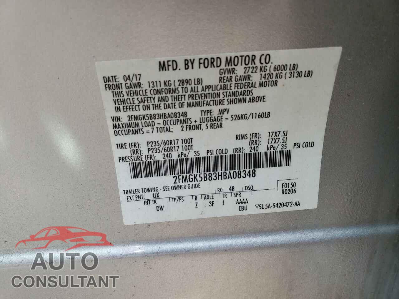 FORD FLEX 2017 - 2FMGK5B83HBA08348