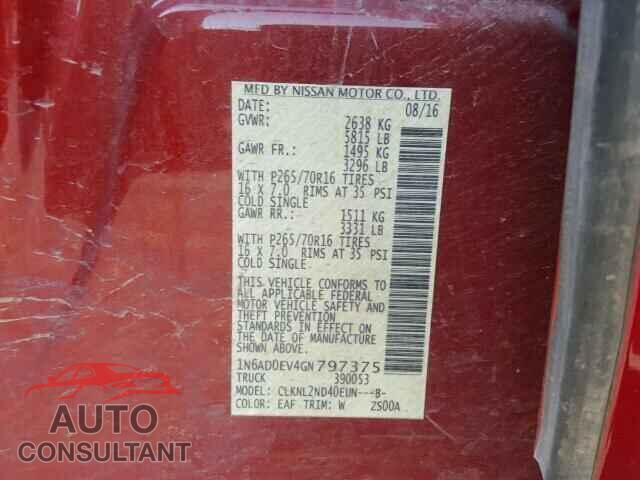 NISSAN FRONTIER 2016 - 1N6AD0EV4GN797375