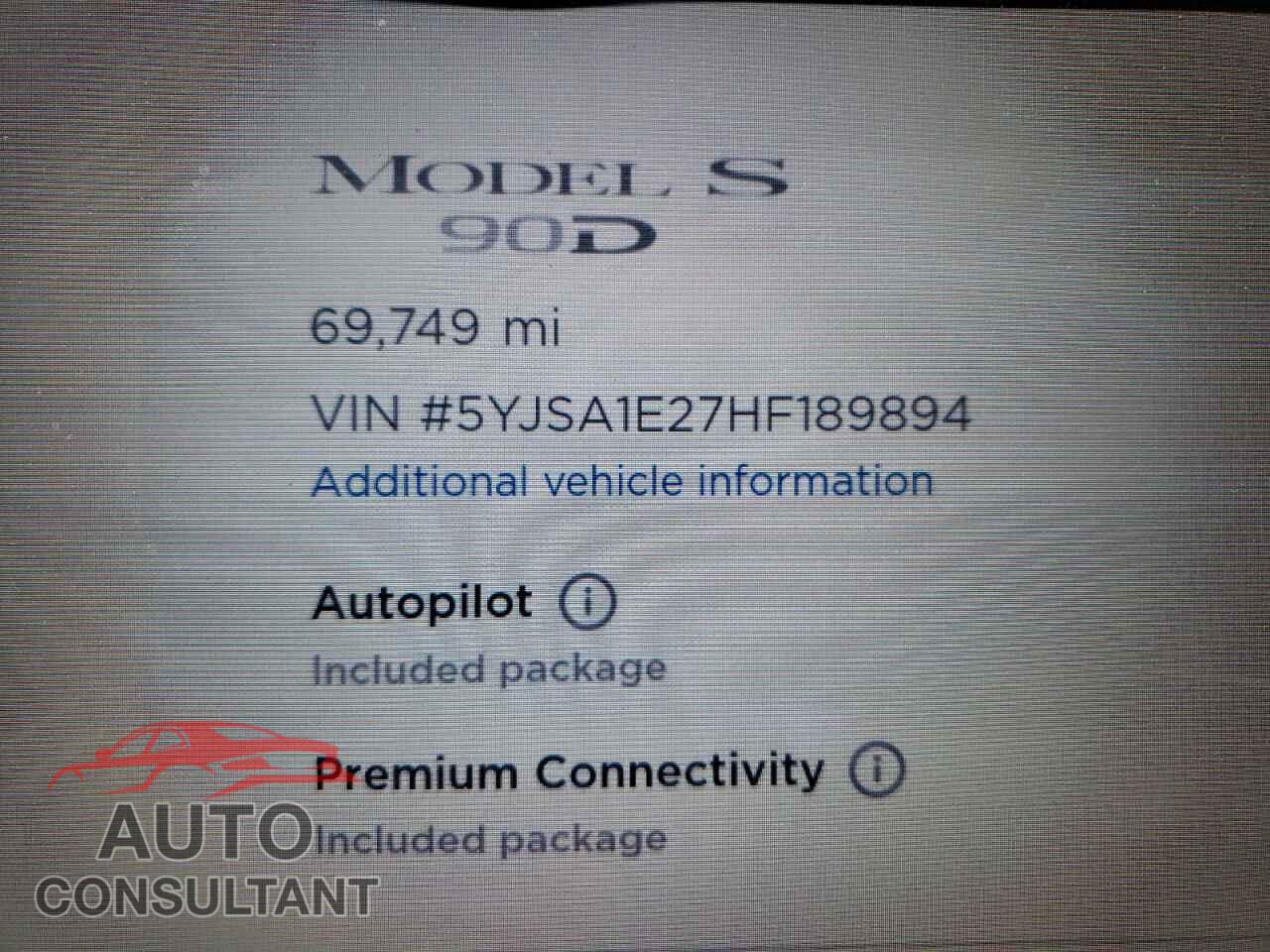 TESLA MODEL S 2017 - 5YJSA1E27HF189894