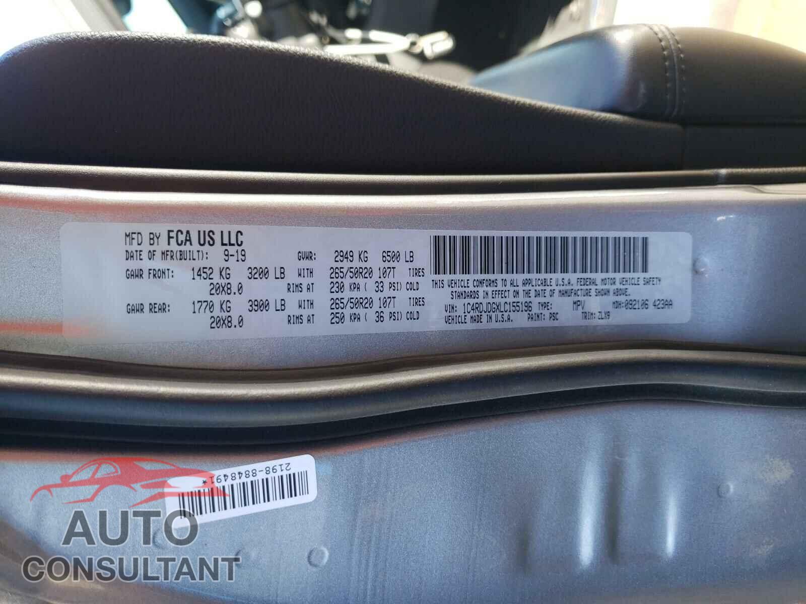 DODGE DURANGO 2020 - 1C4RDJDGXLC155196