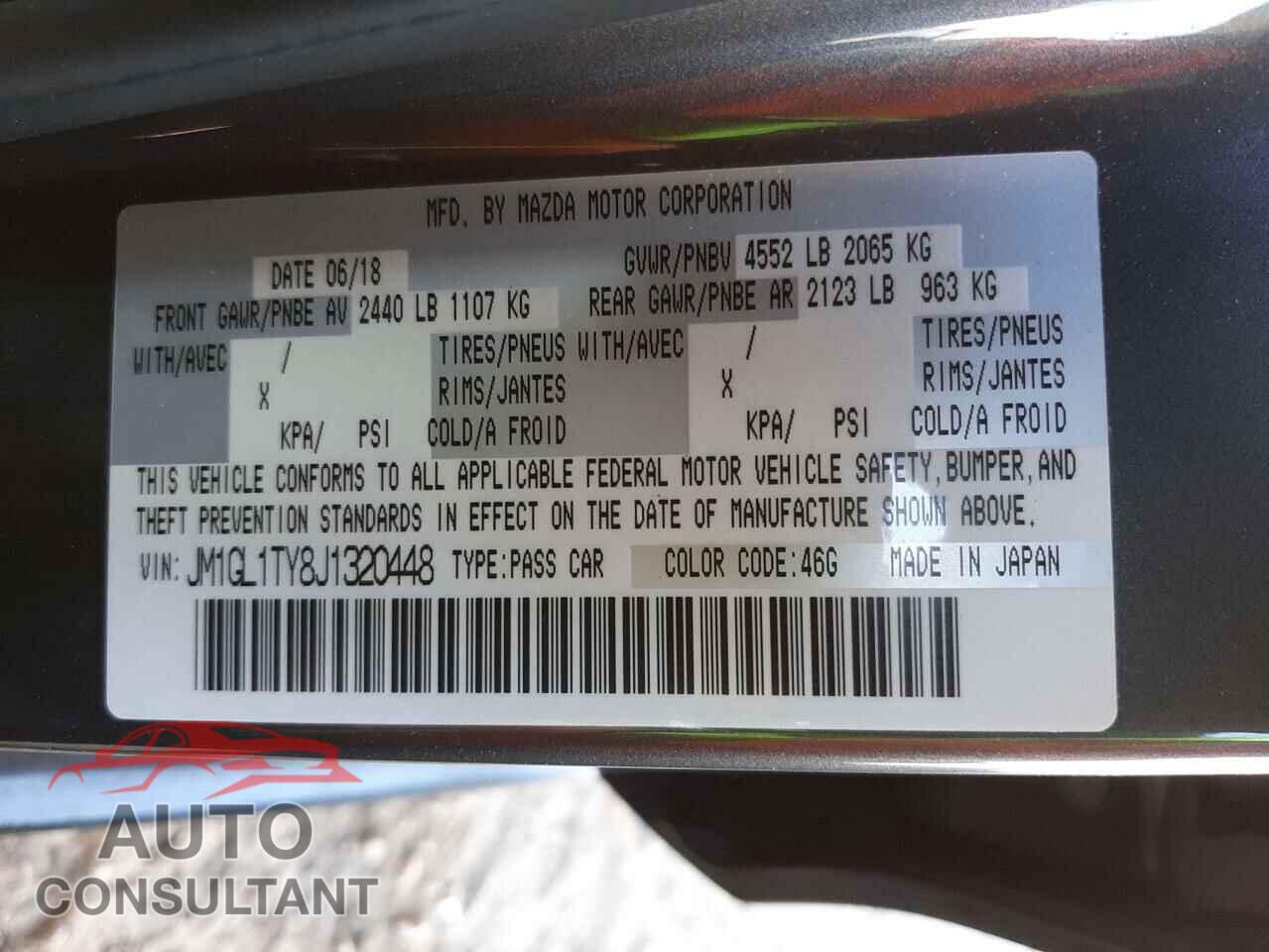 MAZDA 6 2018 - JM1GL1TY8J1320448