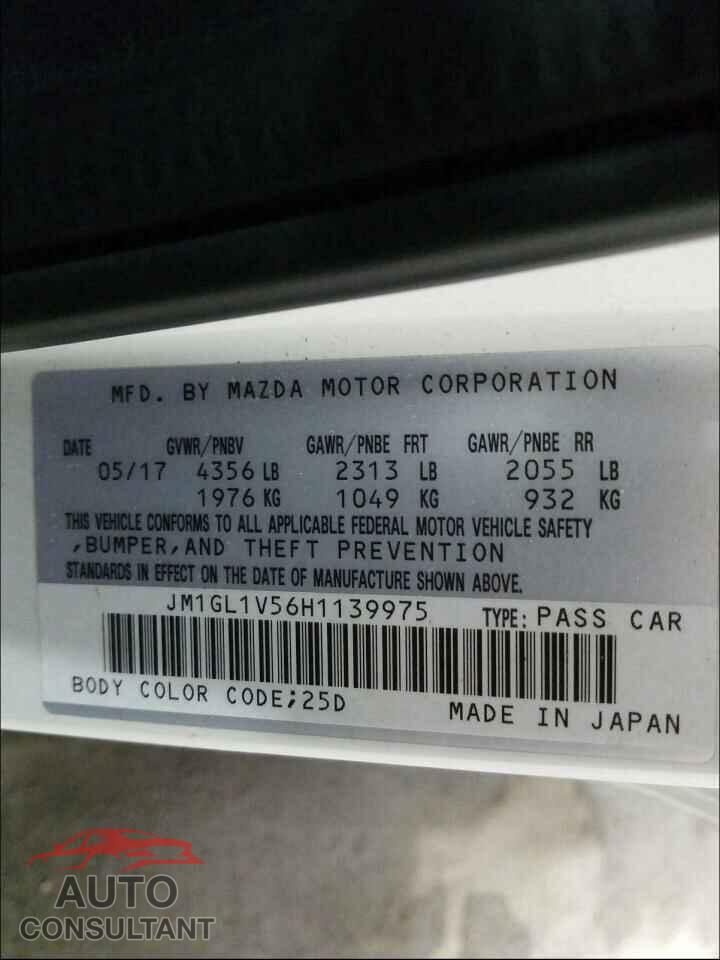 MAZDA 6 2017 - JM1GL1V56H1139975