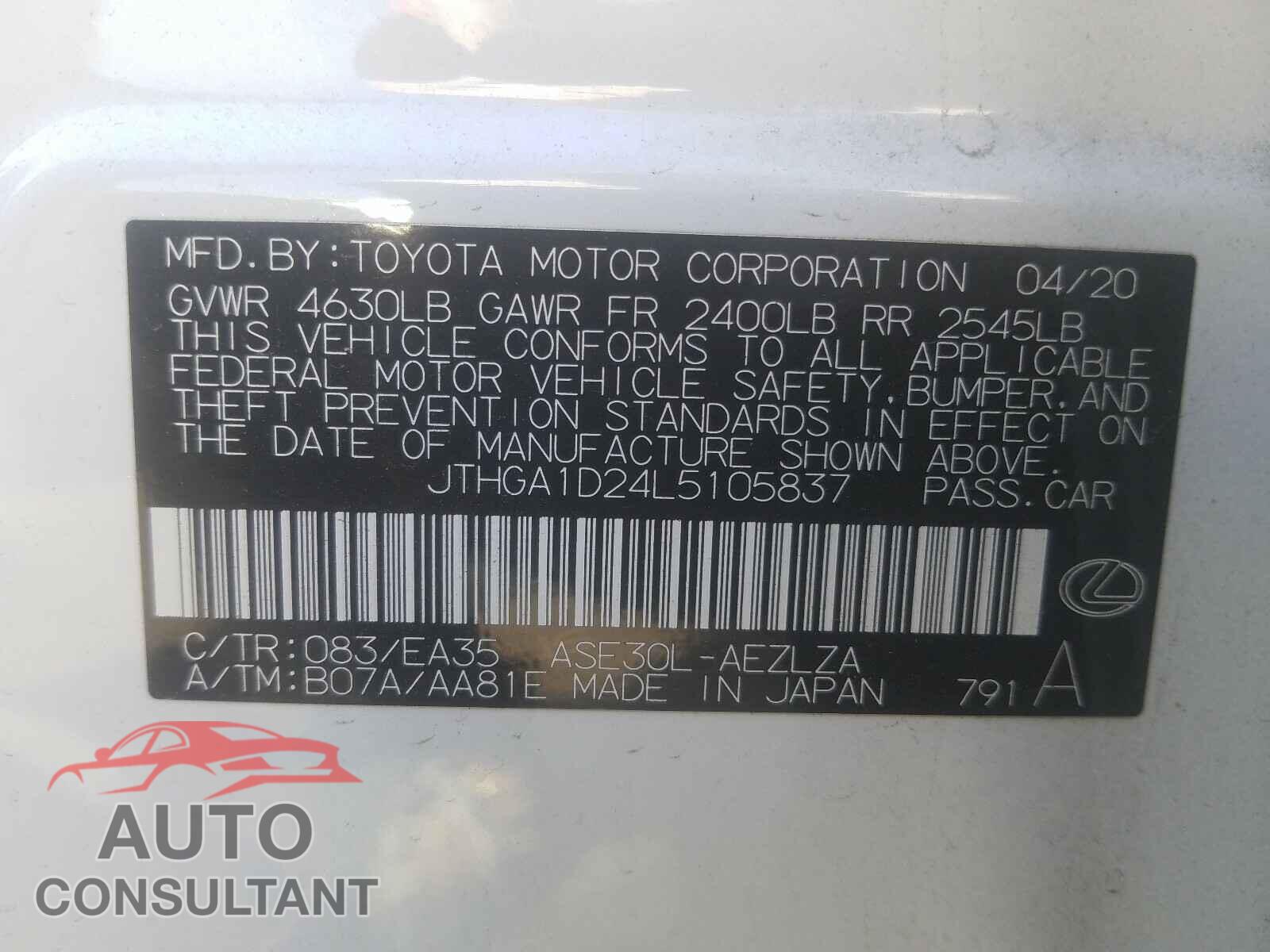 LEXUS IS 2020 - JTHGA1D24L5105837