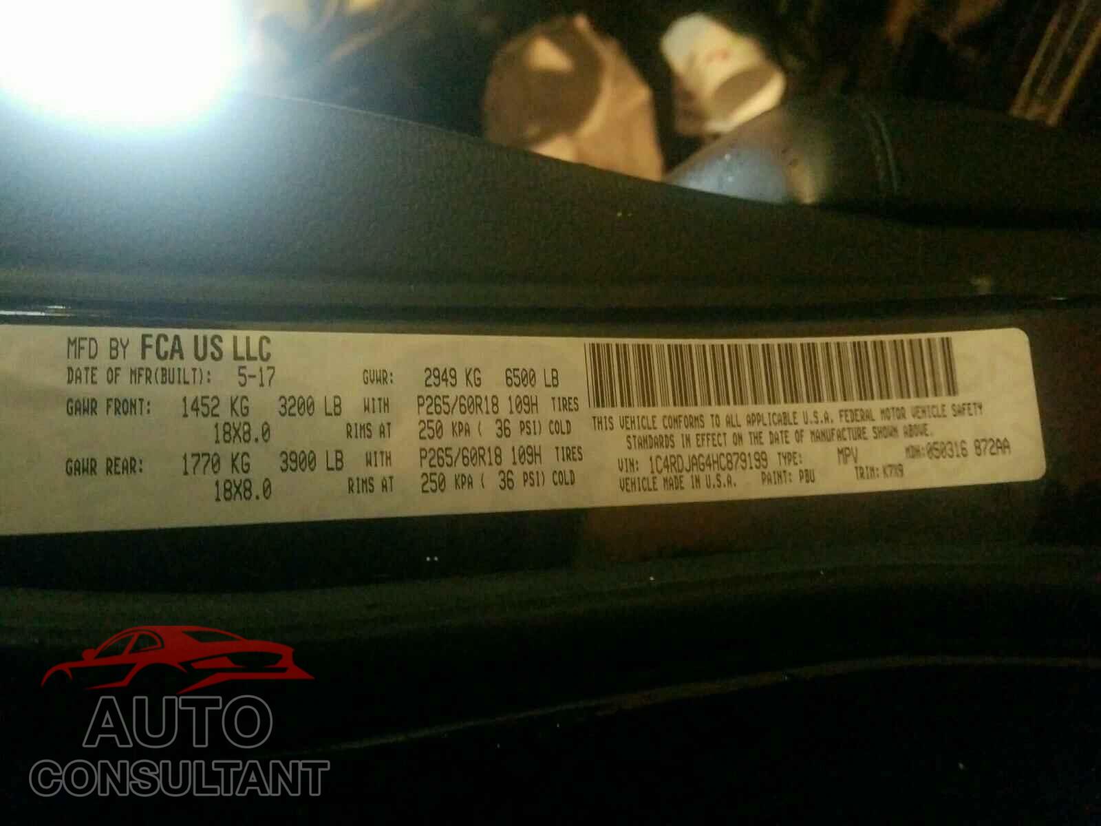 DODGE DURANGO 2017 - 1C4RDJAG4HC879199