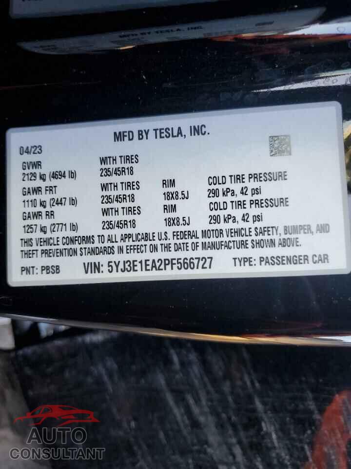 TESLA MODEL 3 2023 - 5YJ3E1EA2PF566727