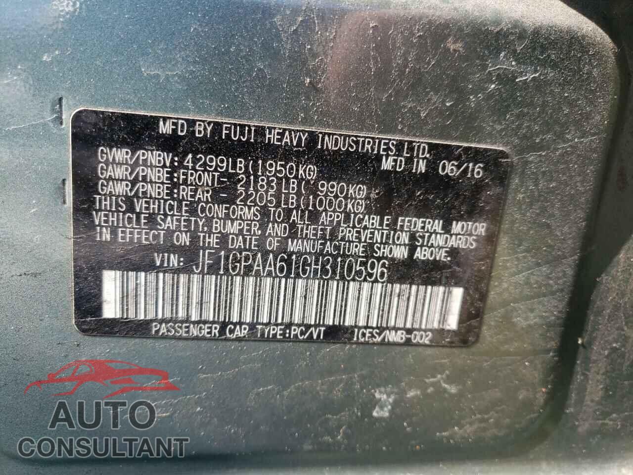 SUBARU IMPREZA 2016 - JF1GPAA61GH310596