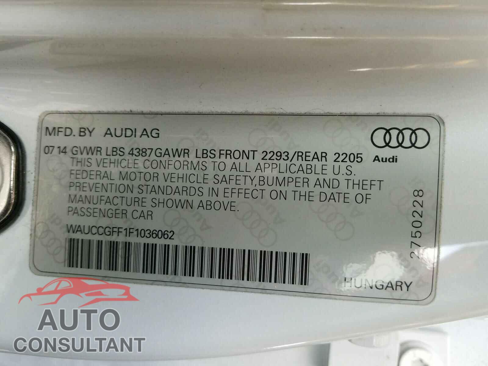 AUDI A3 2015 - WAUCCGFF1F1036062