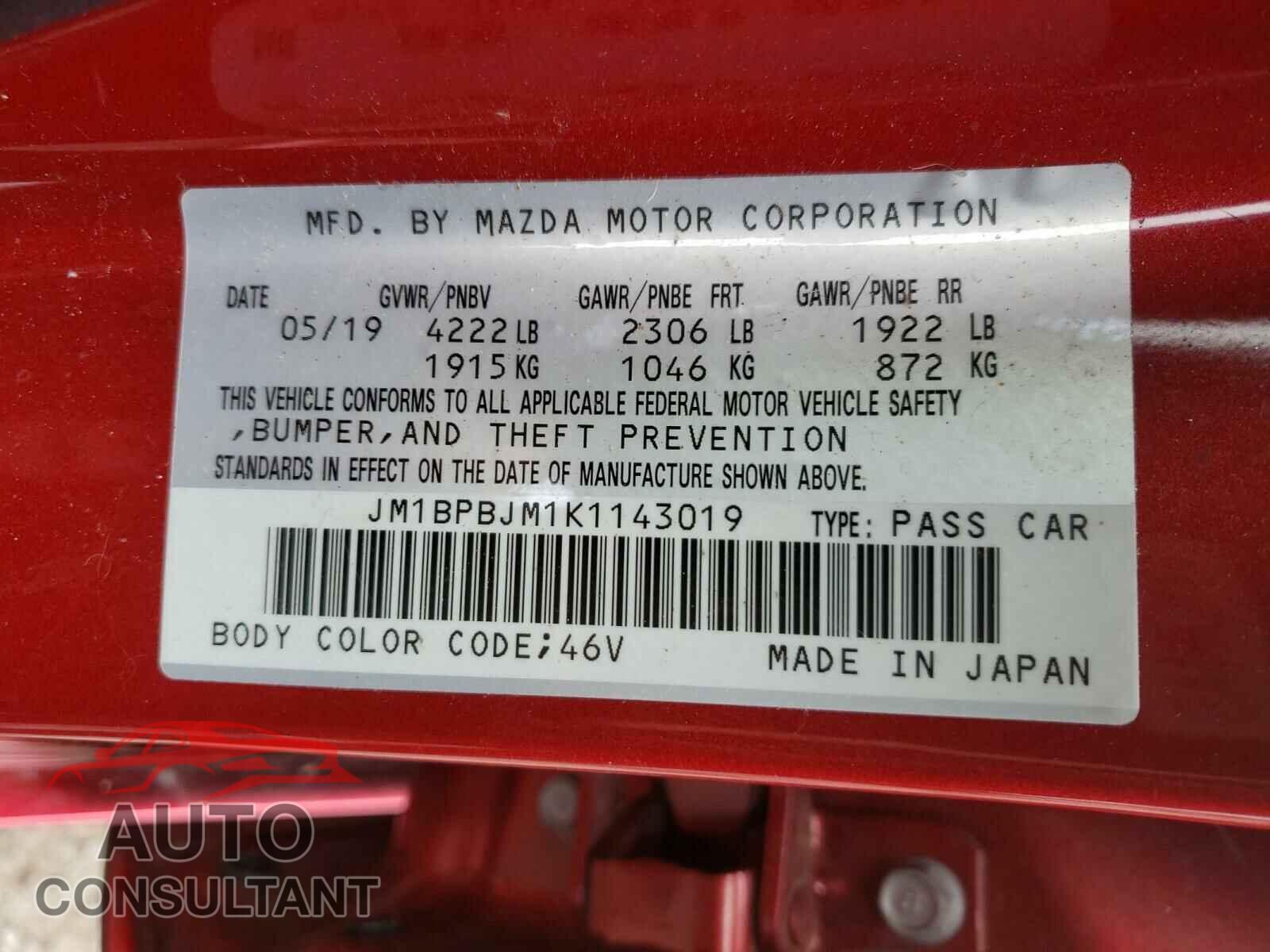 MAZDA 3 2019 - JM1BPBJM1K1143019