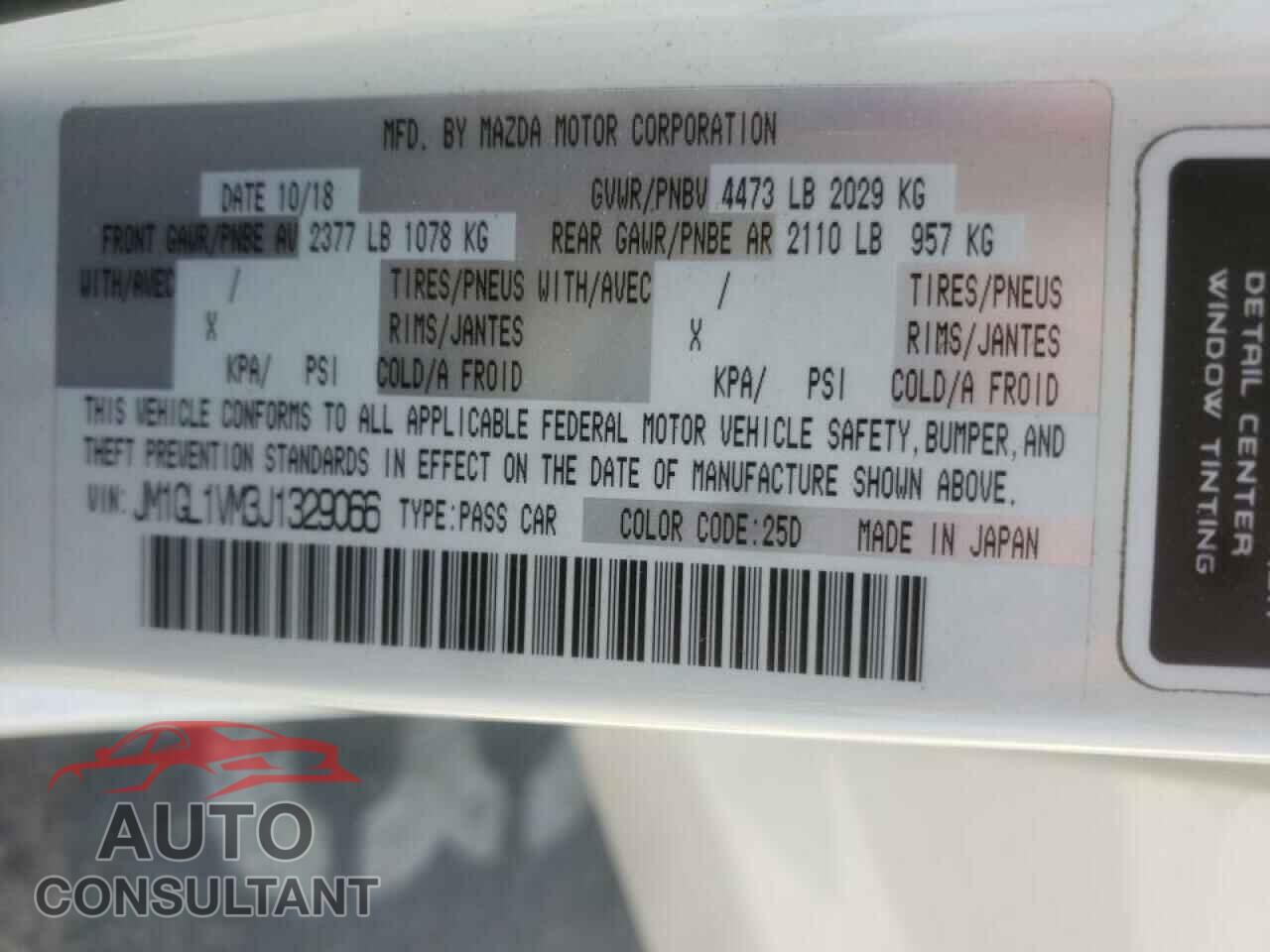 MAZDA 6 2018 - JM1GL1VM3J1329066