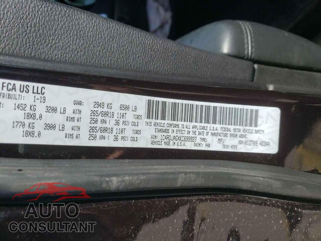 DODGE DURANGO 2019 - 1C4RDJAGXKC699927