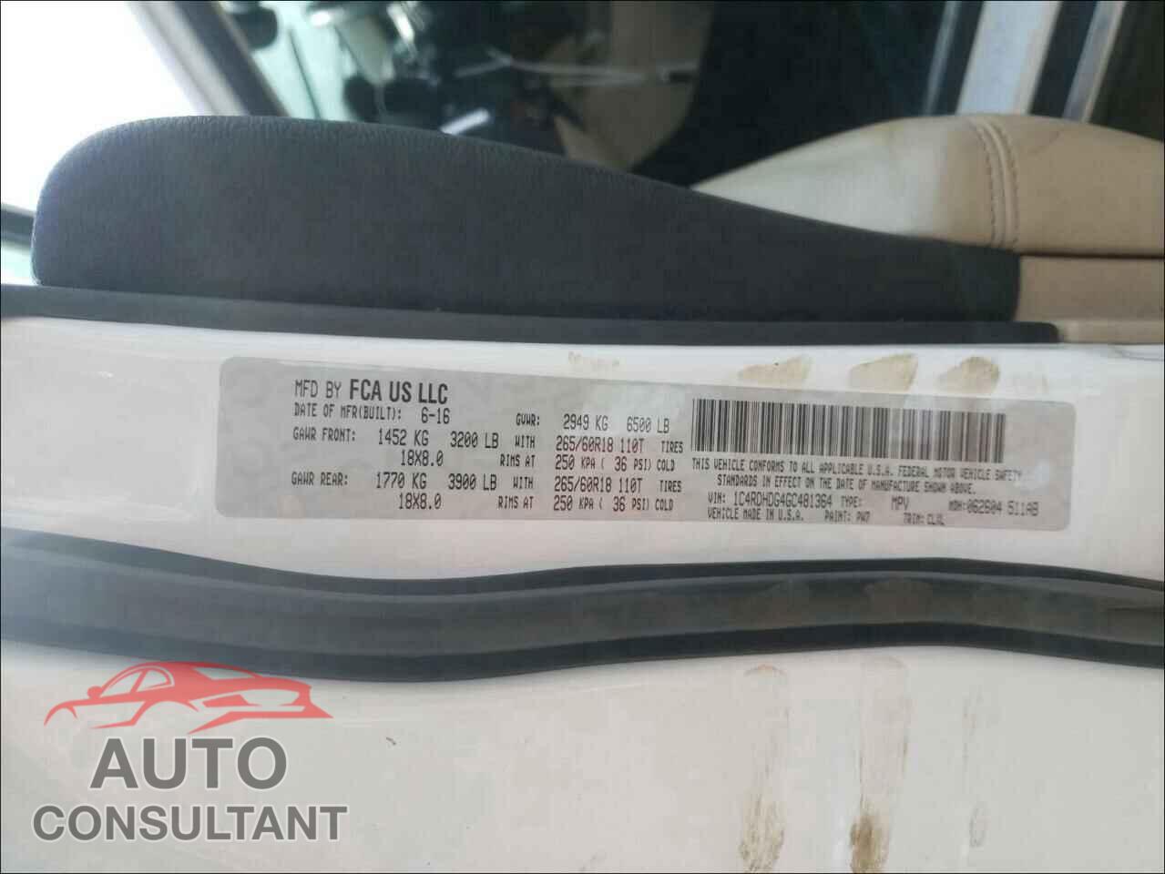 DODGE DURANGO 2016 - 1C4RDHDG4GC481364