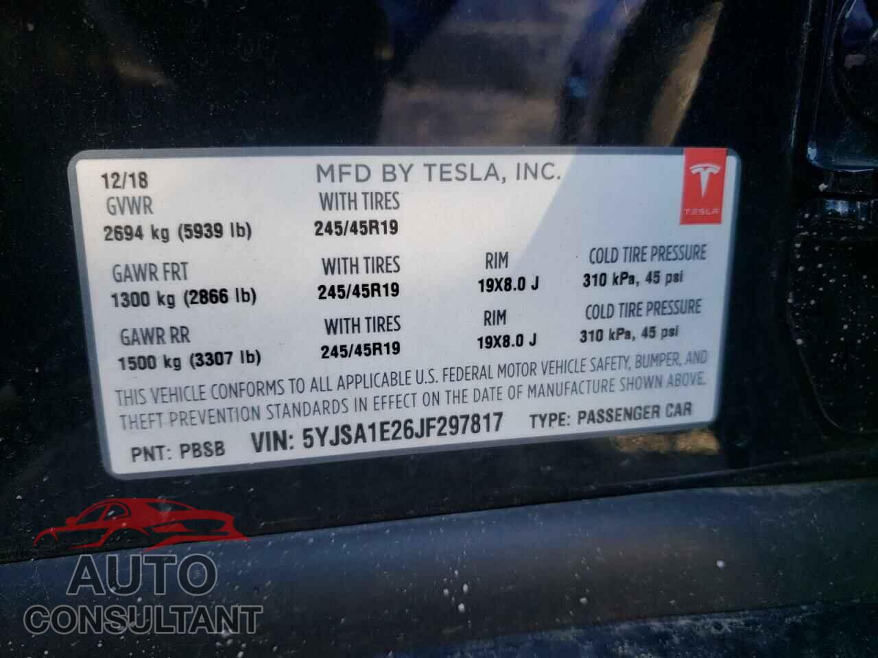 TESLA MODEL S 2018 - 5YJSA1E26JF297817