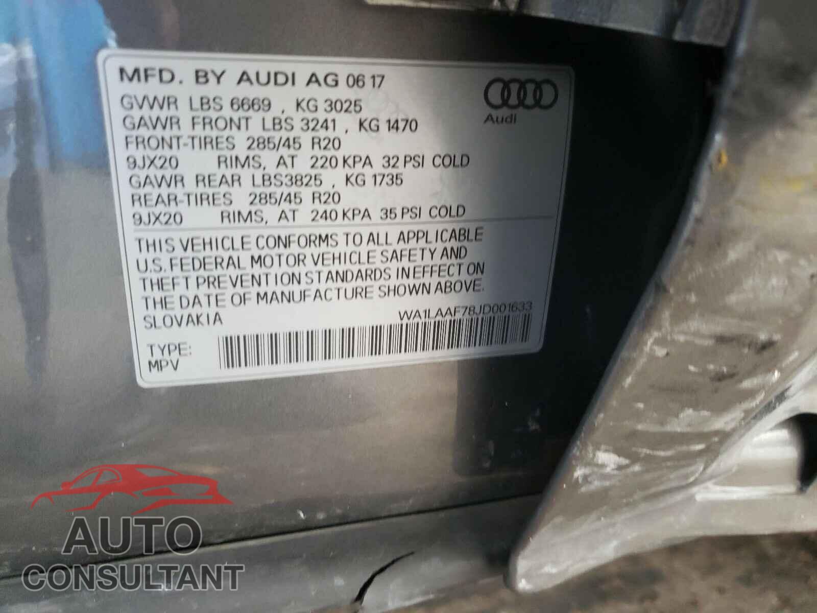 AUDI Q7 2018 - 1V2ER2CA3MC504797