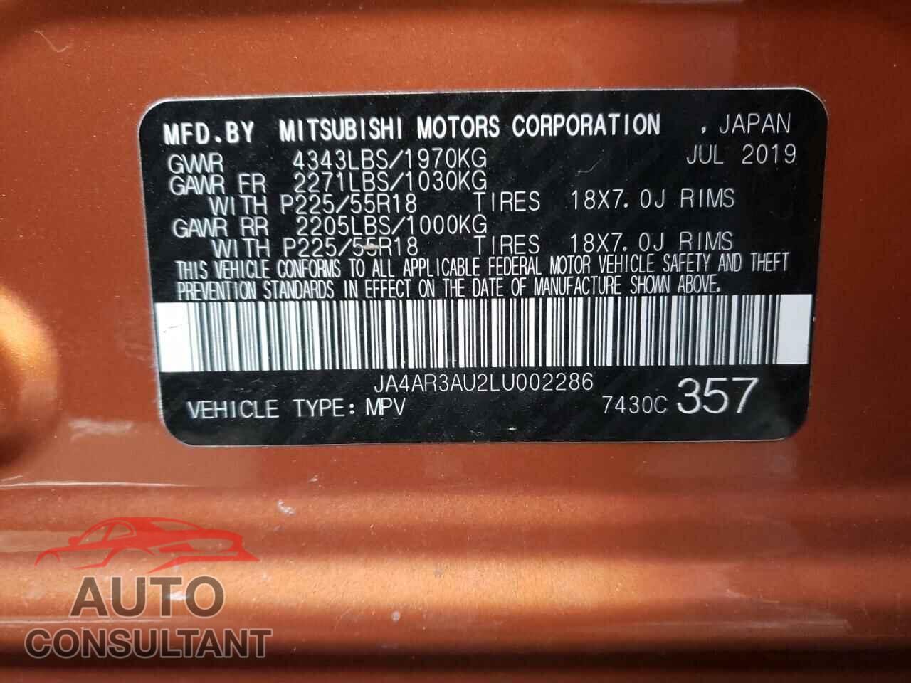 MITSUBISHI OUTLANDER 2020 - JA4AR3AU2LU002286