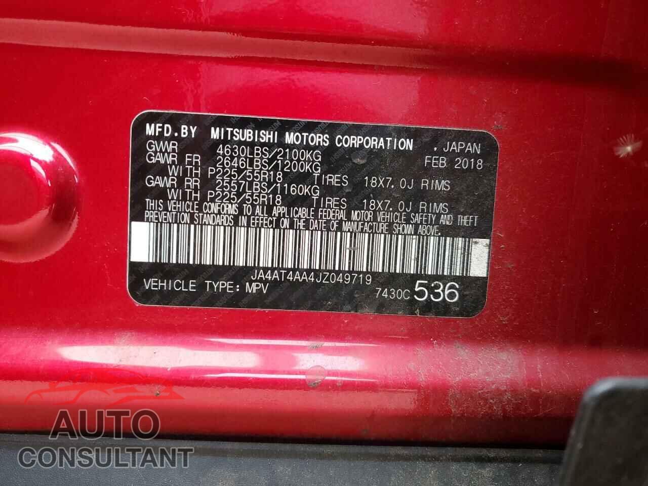 MITSUBISHI ECLIPSE 2018 - JA4AT4AA4JZ049719