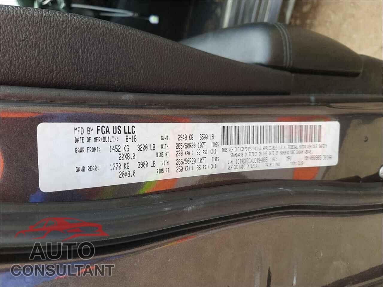 DODGE DURANGO 2018 - 1C4RDHDGXJC494885