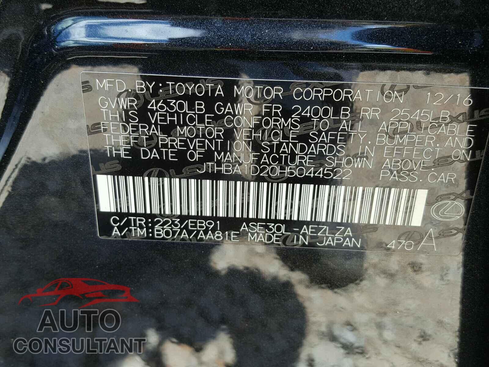 LEXUS IS 2017 - JTHBA1D20H5044522