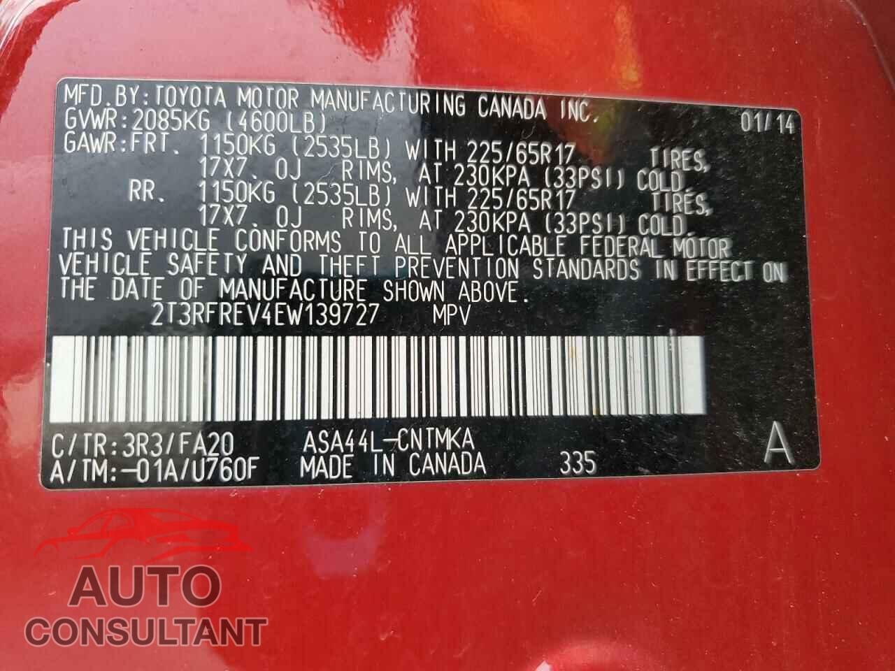 TOYOTA RAV4 2014 - 2T3RFREV4EW139727