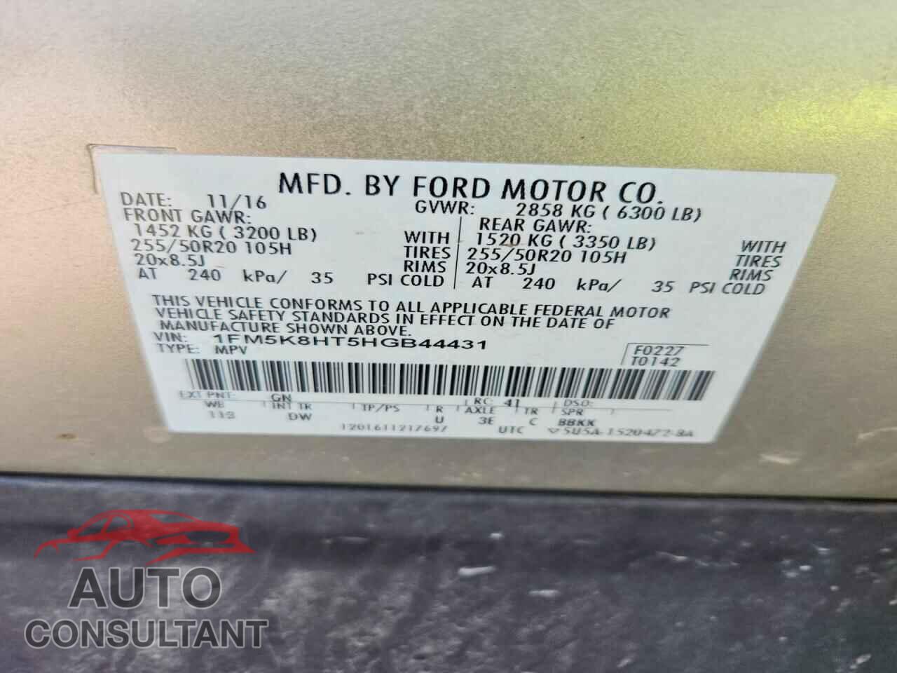 FORD EXPLORER 2017 - 1FM5K8HT5HGB44431