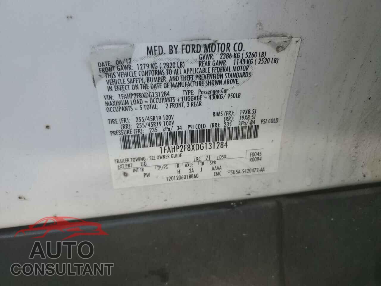 FORD TAURUS 2013 - 1FAHP2F8XDG131284